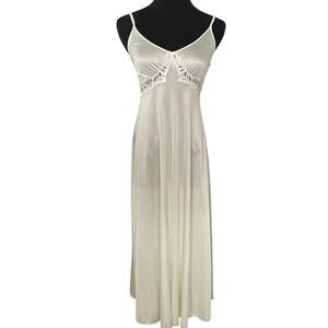 Vintage 80s Nylon Satin Slip Dress Peignoir Set Mint Green Lace Bed Jacket Sz S
